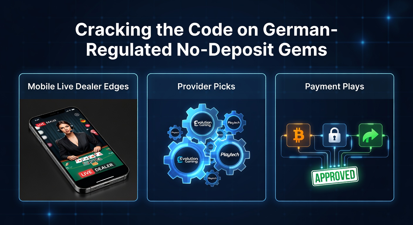 Smartphone mit Live Dealer Blackjack auf einer regulierten deutschen Casino-App, umgeben von No-Deposit-Bonus-Symbolen