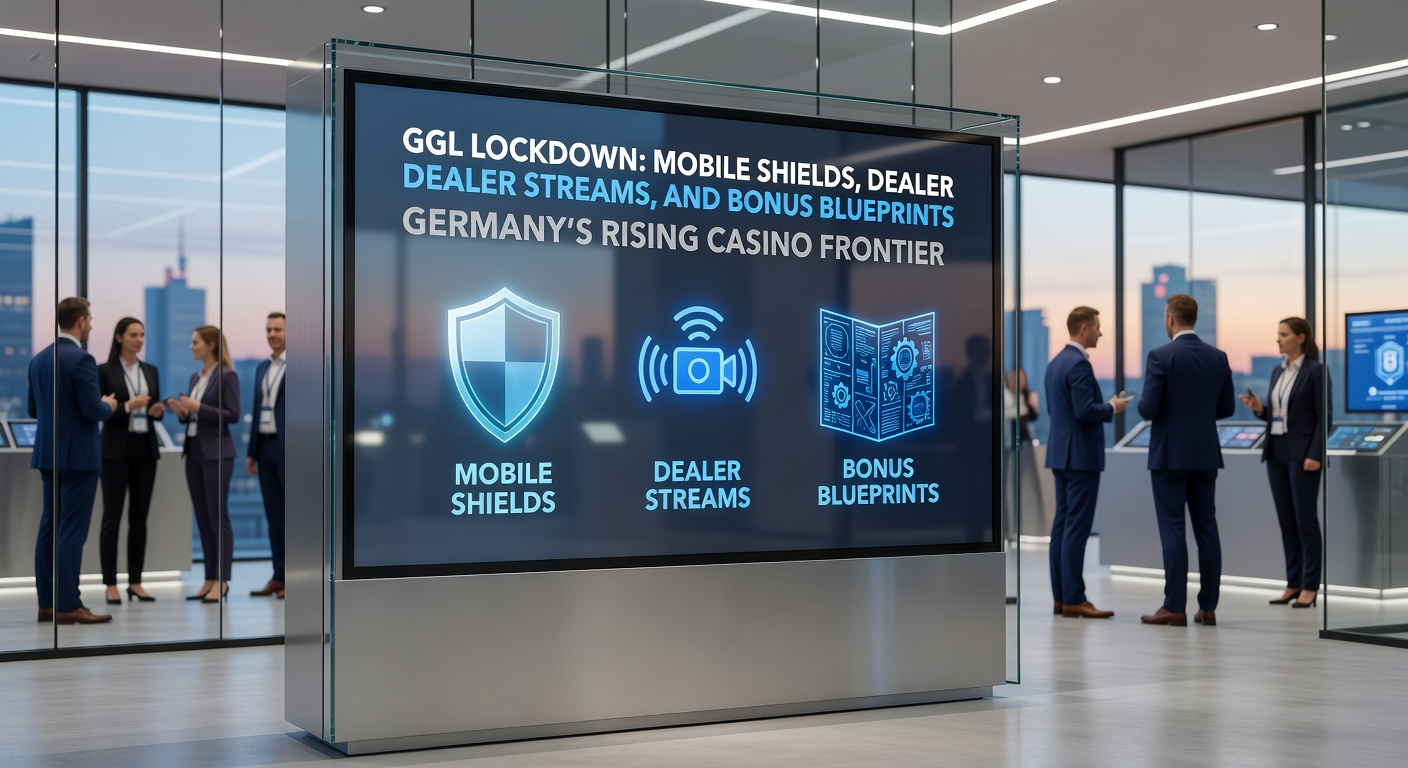 Grafik zeigt GGL-Lockdown-Elemente mit mobilen Schilden und Live-Dealer-Streams in der deutschen Casino-Szene