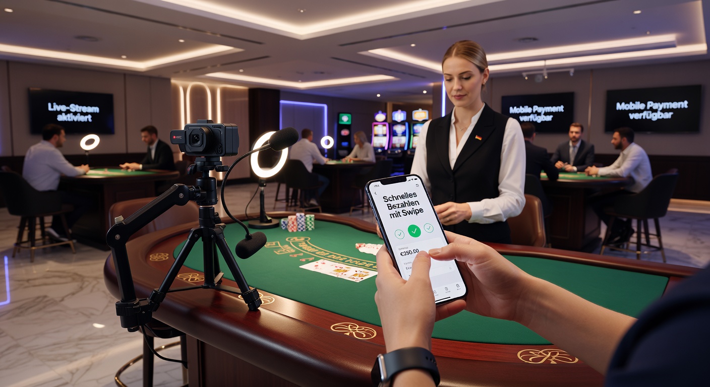 Live-Dealer streamt Blackjack von professionellem Studio, Handy zeigt Zahlungsbestätigung daneben